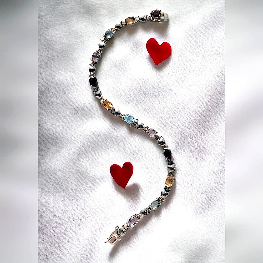 Solid 925 Silver Heart Multi Gemstone And Silver … - image 6